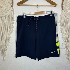Nike men’s navy blue highlighter yellow accent athletic shorts large